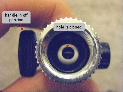 Water on/off valve in closed position.