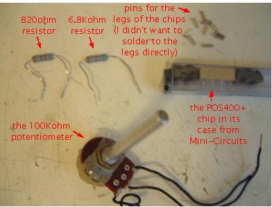 The parts for the Mini-Circuits POS-400+ UHF oscillator circuit.