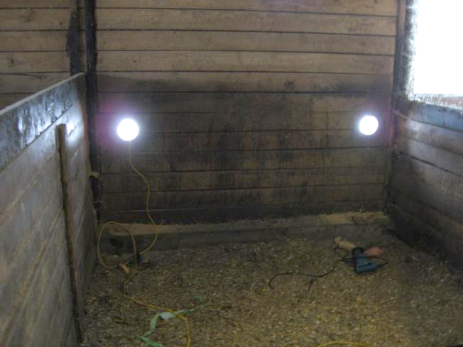 The two holes drilled for the solarsheat, seen from the inside.