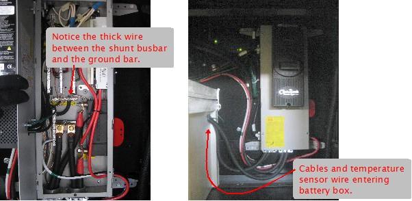 DC wiring in the Midnite Solar E-Panel and entry to battery box.