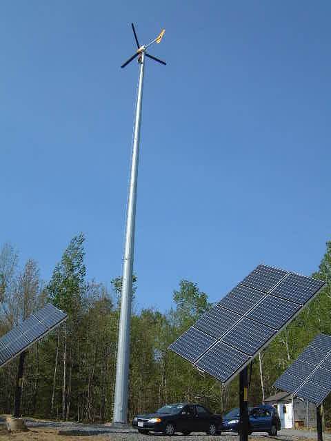 Tower with the wind turbine on the top.