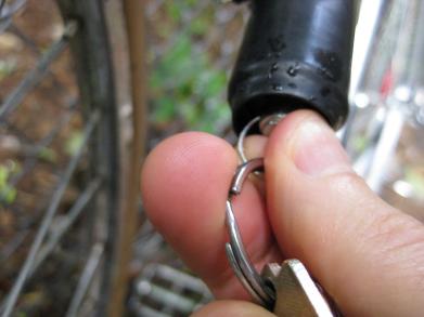 The fixed bicycle lock key attached to the key rings.