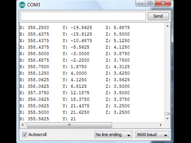 The sample program's output showing the Y-axis changing.