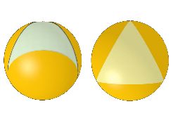 Angle view of BB-8's fiberglass ball without top piece, and top view with top piece.