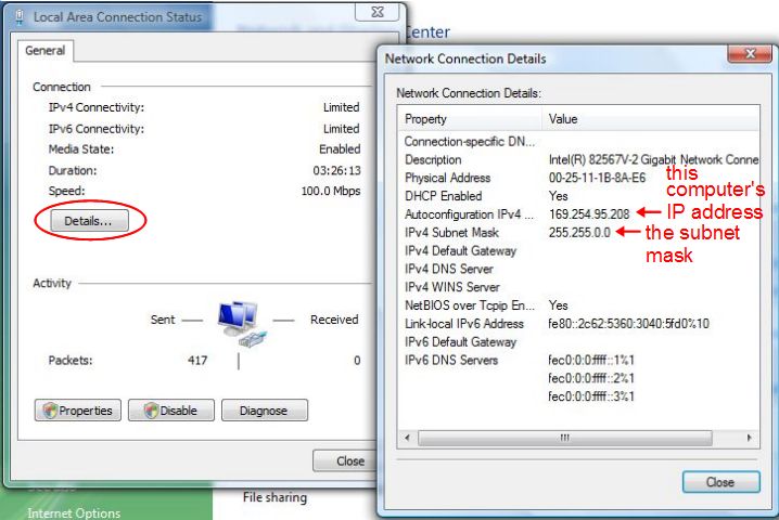 The computer's IP address and the computer/Pi's subnet mask.