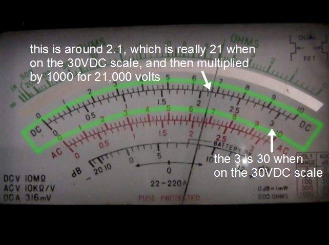 The voltage reading while measuring the voltage for the smoke precipitator.