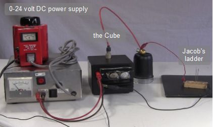 The high voltage power supply setup powering the Jacob's ladder.