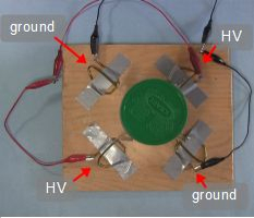 How the electrodes are wired for the corona motor.