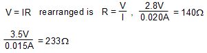 Ohm's law calculations for current limiting resisance.