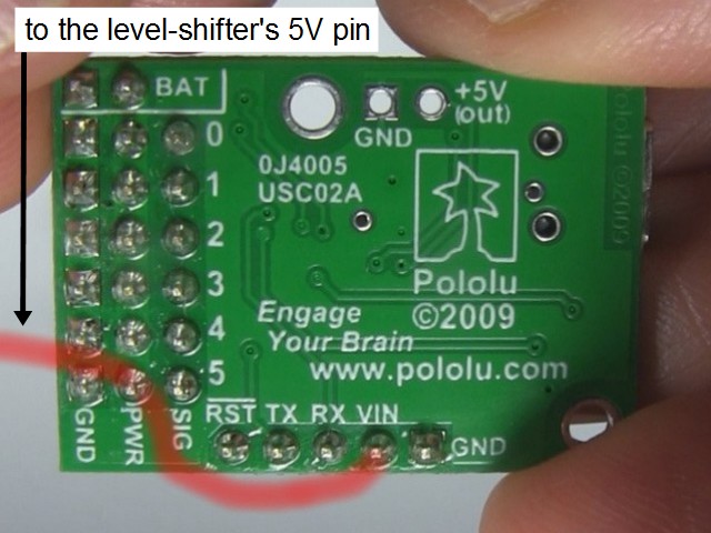 Micro Maestro, 6-channel servo controller board - bottom view.