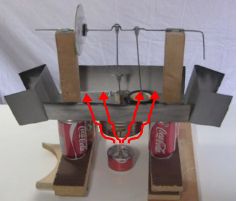 Top plate of the Stirling engine being heated by fumes from the alcohol burner.