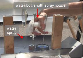 Spraying cooling water on the Stirling engine's top plate.