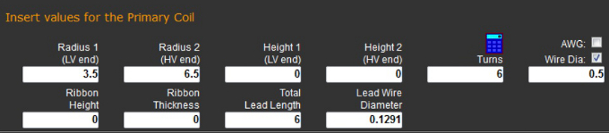 Relevant parts in the JavaTC calculator for the primary circuit.