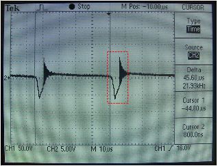 Oscilloscope output showing the voltage.