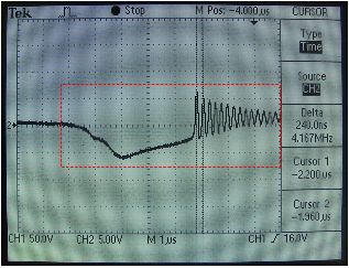 Oscilloscope output showing the voltage.