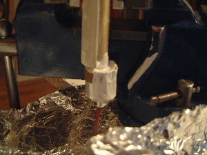 The plaster poured into the cardboard bucket mold.