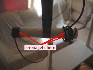 Showing where there were corona jets resulting in ion wind
      propulsion with the wax candle dielectric propulsion experiment.